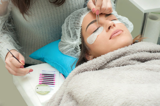 lashes extension process with special cosmetic face stickers.