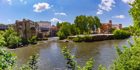 Tiber island in sunny day, Rome, Italy