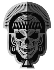 Decorative black and white ancient maya skull memorable art for sticker, tattoo or t-shirt printing