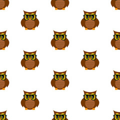 Owl scientist pattern. Vector illustration. Seamless pattern. Flat.