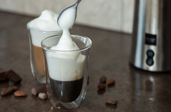 Milk Foam Is Put In A Coffee.