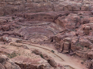 Aerial view of the stone amphitheater in Petra Jordan
