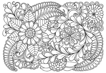 Flower pattern in black and white for adult coloring book. Can use for print , coloring and card design