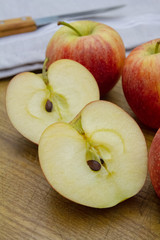 apples on wooden table