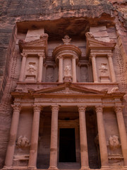 Looking up at the Treasury in Petra Jordan