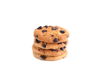 Delicious chocolate chip cookies on white background