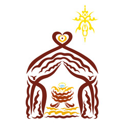 Jesus was born,  barn, manger, heart and star, decorative pattern