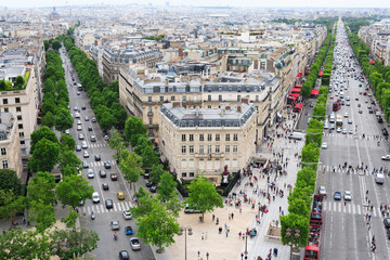 Paris aerial view of Champs Elysees and Avenue de Friedland