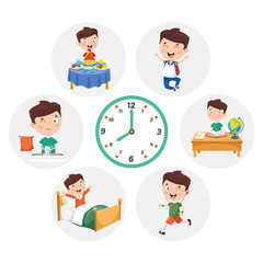 Vector Illustration Of Kid Daily Routine Activities