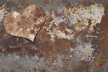 Heart on rusty metal. Creative frame or background