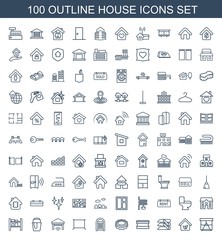100 house icons. Trendy house icons white background. Included outline icons such as window, eco house, blinds, sponge, hanger, garage, paint bucket. house icon for web and mobile.