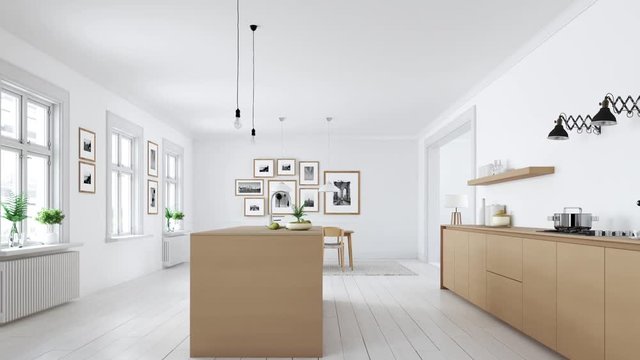 modern nordic kitchen in loft apartment. 3D rendering