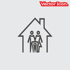 Family and house icon isolated sign symbol and flat style for app, web and digital design. Vector illustration.