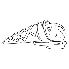 Ice cream icon. Vector illustration of melted ice cream. Hand drawn ice cream cone.