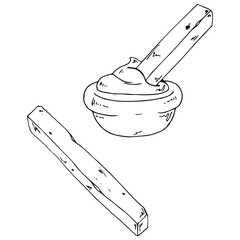 French fries with sauce. Potato from fast food. Fried potatoes are dipped in mustard. Vector illustration.