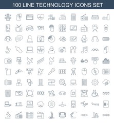 technology icons. Trendy 100 technology icons. Contain icons such as wrench, tractor, plug in power socket, table lamp, TV system, earphones. technology icon for web and mobile.