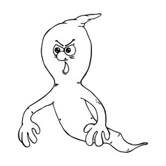 Ghost icon. Vector illustration of an evil ghost. Hand drawn cartoon evil ghost.
