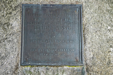 Zwinglistein  (Inschrift Vorderseite), Kappel am Albis, Zürich, Schweiz