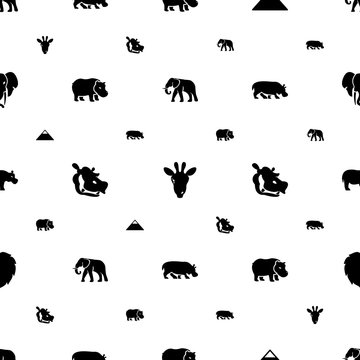 africa icons pattern seamless white background. Included editable filled elephant, giraffe, pyramid, hippopotamus, lion icons. africa icons for web and mobile.