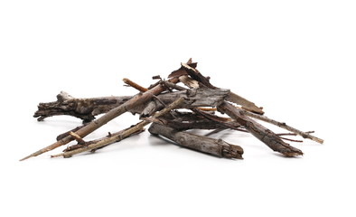 Dry branches for camp fire, isolated on white background