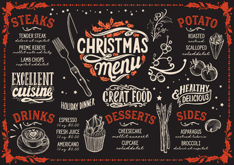 Christmas menu template for steak restaurant.