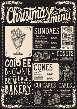 Christmas menu template for dessert restaurant.