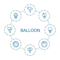 8 balloon icons. Trendy balloon icons white background. Included outline icons such as heart shaped air balloon, heart baloons, air balloon, beach ball. balloon icon for web and mobile.