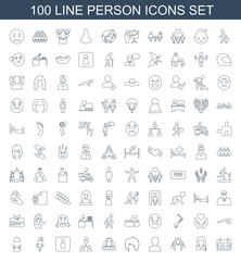 Naklejka na ściany i meble person icons. Trendy 100 person icons. Contain icons such as medical appointment, woman speaker, businessman shaking hands, man, woman hairstyle. person icon for web and mobile.