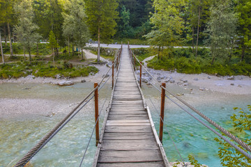Swingbridge over Soca river near Bovec
