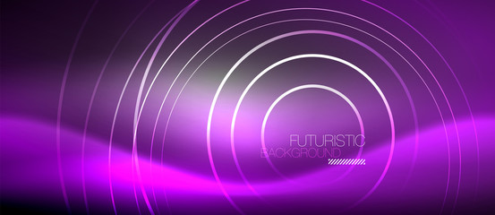 Neon circles abstract background, shiny lines