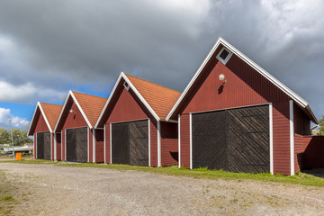 Fototapeta na wymiar Swedish wooden storehouses