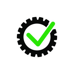 Cog check icon. Check mark in gear