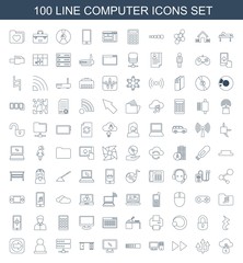 100 computer icons. Trendy computer icons white background. Included line icons such as cloud protection, arrow, fast forward, pc, loading, display. computer icon for web and mobile.