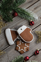 Christmas ginger bread cookies old timber table background for graphic and web design, Modern simple internet concept. Trendy for website design web or mobile app