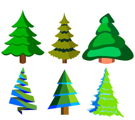 Set of Christmas trees. Isolated icon. Cartoon style.