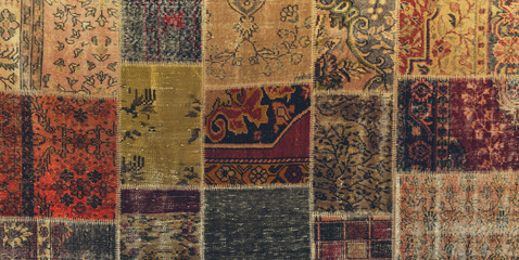 stitched pieces of textures asian carpets