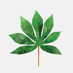 Polygonal Cassava Leaf Illustration, Low poly Leaves Symbol