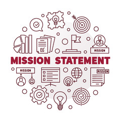 Vector Mission Statement round red minimal illustration in thin line style