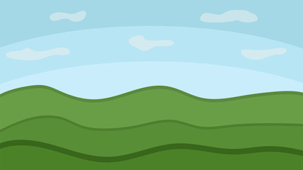 Landscape with hills, clouds and sky. Scenery vector illustration.
