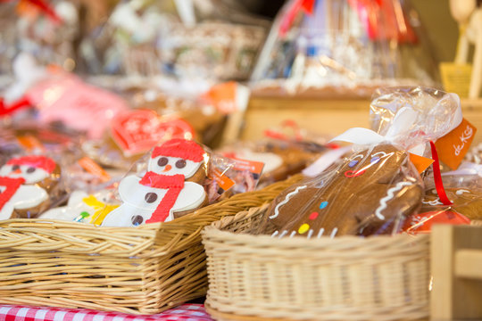 Many Christmas gingerbread, man mannele in Alsace, France.