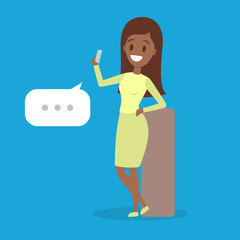 Girl using mobile phone. Teen communicate with friends