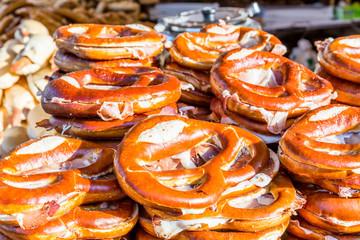 Typical pretzel in a pastry in Alsace, France.
