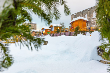 Aosta 12 December 2017. Traditional Christmas Market in center of Aosta, Italy.