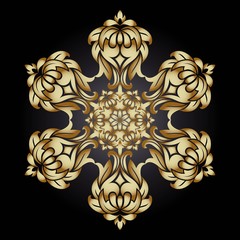 Golden ornament element in the form of a mandala, vector illustration on dark background