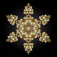 Golden ornament element in the form of a mandala, vector illustration on dark background