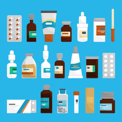 Medication set. Collection of pharmacy drug in bottle