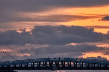 Fototapeta na wymiar Bridge And Sunset Landscape In Korea