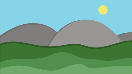 Landscape with hills, mountains and sky. Scenery vector illustration.