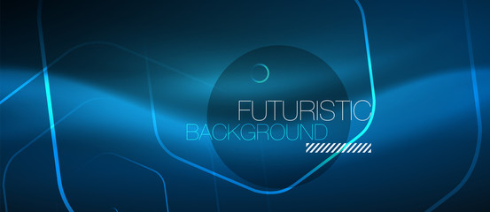 Neon glowing lines, magic energy space blue light concept, abstract background wallpaper design