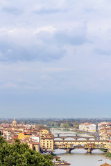 Panorama of the ancient Italian city of Florence with bridges over the Arno River